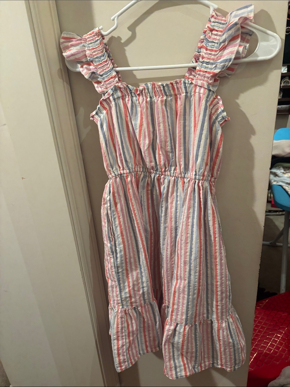 Cat & Jack Pink, Blue & White Striped Ruffle Strap Dress (Girls 9-12 Yrs.)